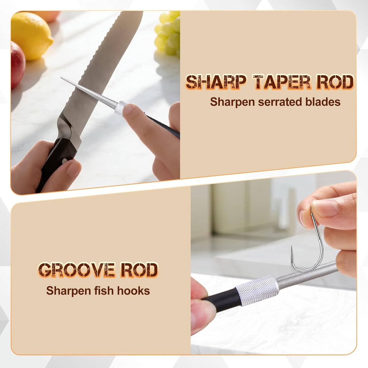 2 Pieces Diamond Retractable Knife Sharpener Serrated Knife Sharpener with Retractable Diamond Sharpening Rod Sharpening Steel Rod Tool for Kitchen Outdoor Repairs Polishes Restores
