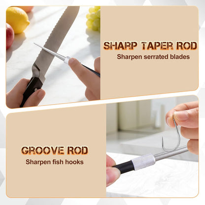 2 Pieces Diamond Retractable Knife Sharpener Serrated Knife Sharpener with Retractable Diamond Sharpening Rod Sharpening Steel Rod Tool for Kitchen Outdoor Repairs Polishes Restores