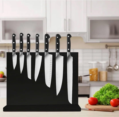 Resafy Magnetic Knife Holder-16X12 Inches Double Side Acacia Black Wooden Knife Block Rack Universal Stands with Strong Enhanced Magnets Strip for Kitchen Counter,Large Organizer Without Knives