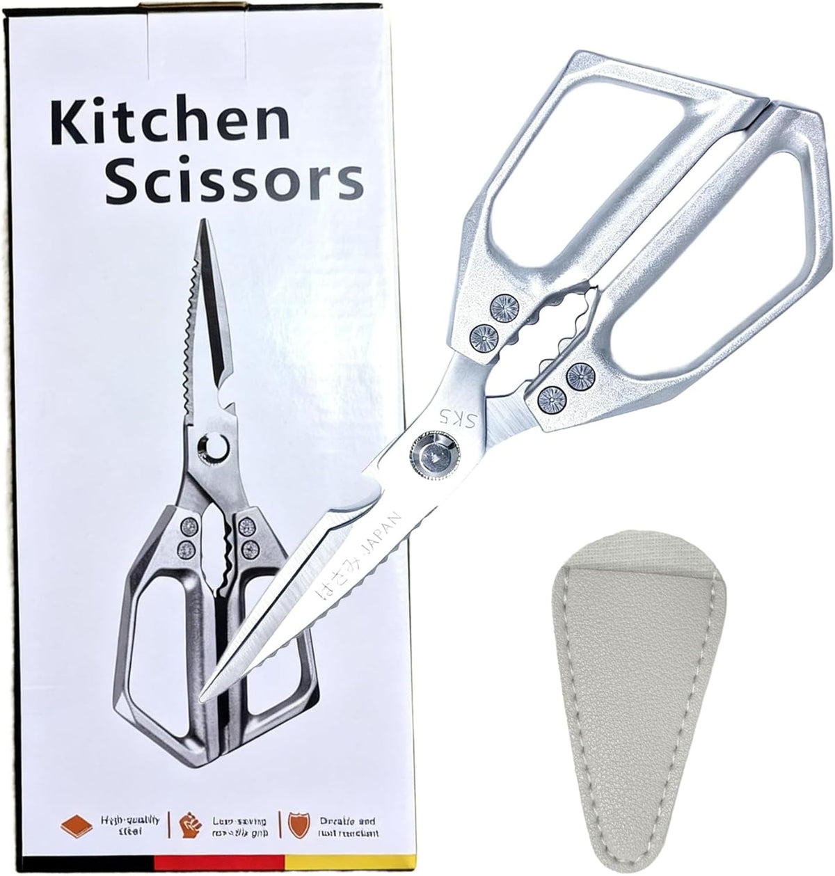 Kitchen Scissors with Safety Tip Cover, Heavy Duty Stainless Steel Kitchen Shears for Poultry, Meat & Food Prep, Dishwasher Safe Ergonomic Handle