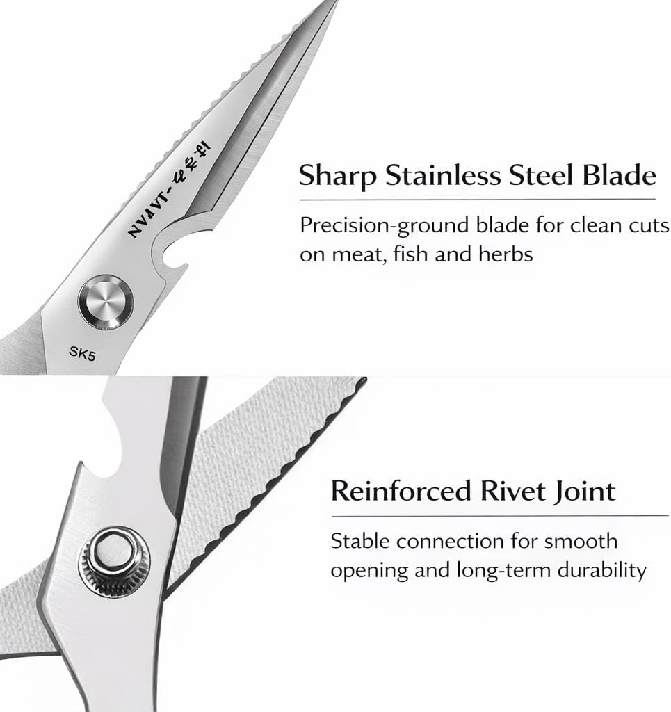 Kitchen Scissors with Safety Tip Cover, Heavy Duty Stainless Steel Kitchen Shears for Poultry, Meat & Food Prep, Dishwasher Safe Ergonomic Handle