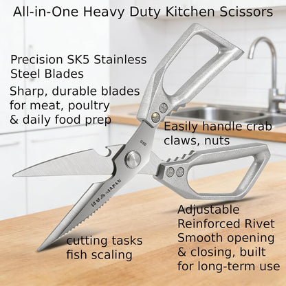 Kitchen Scissors with Safety Tip Cover, Heavy Duty Stainless Steel Kitchen Shears for Poultry, Meat & Food Prep, Dishwasher Safe Ergonomic Handle