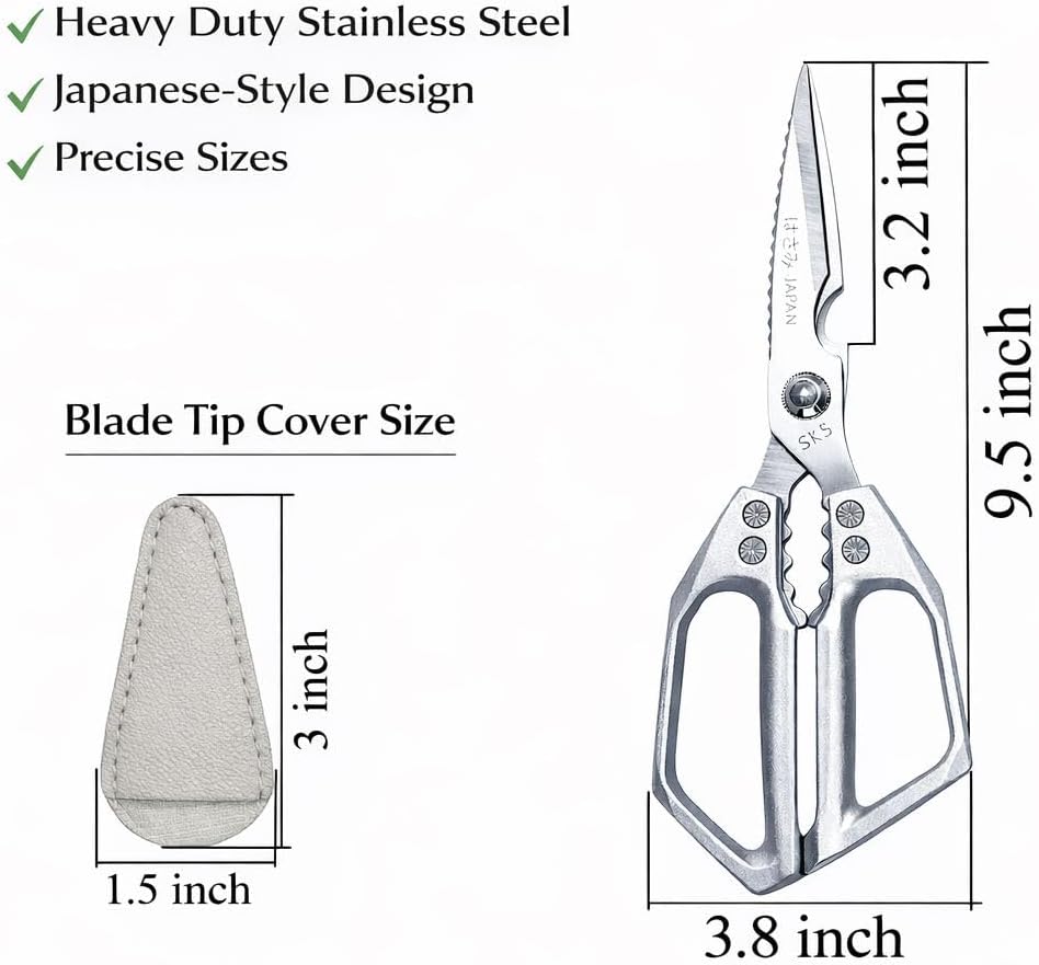 Kitchen Scissors with Safety Tip Cover, Heavy Duty Stainless Steel Kitchen Shears for Poultry, Meat & Food Prep, Dishwasher Safe Ergonomic Handle