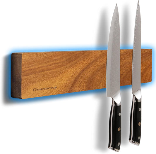 Magnetic Knife Holder for Wall, 12” Acacia Wood Magnetic Knife Strip, Knife Magnetic Strip for Fridge, Magnetic Knife Holder No Drill, Kitchen Organizer, Knife Bar with Strong Knife Magnet, Light Wood