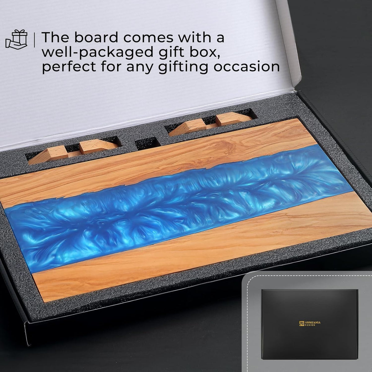 Blue Epoxy Resin Magnetic Knife Holder Block Made of Premium Olive Wood without Knives Decorative Kitchen Knife Block Resin River Design, Wooden Knife Block Strong Magnets