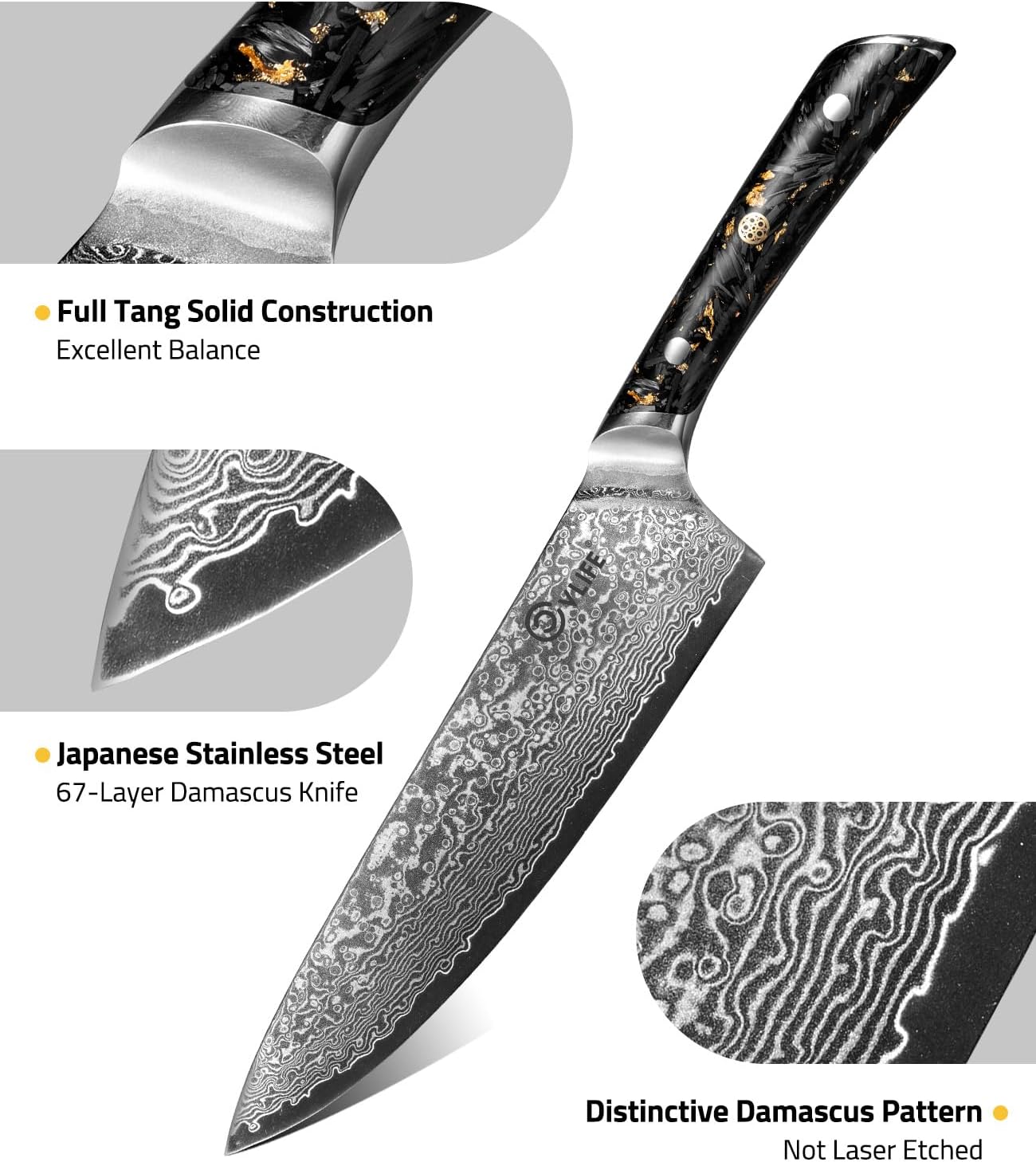 Chef Knife, 8 Inch Damascus Knife with Japanese High Carbon 10Cr15Mov Core, Full Tang Ergonomic Handle for Balance & Control, Razor Sharp Kitchen Knife for Cooking with Sheath & Box