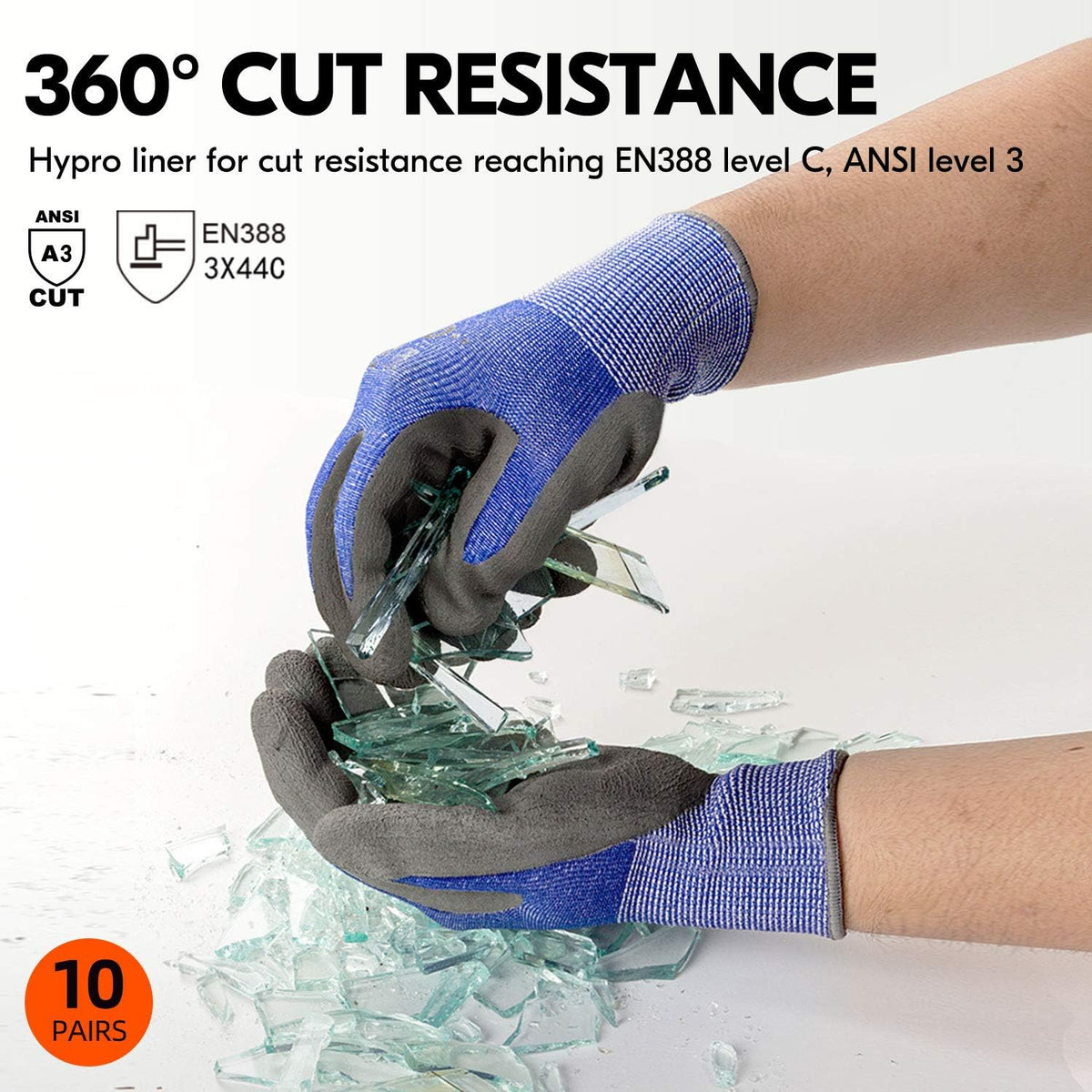 ... Cut Resistant Gloves,Cutproof Work Gloves Men Women,Latex Rubber Coated,EN388 level C, ANSI level A3(RB2148HY,BLUE)