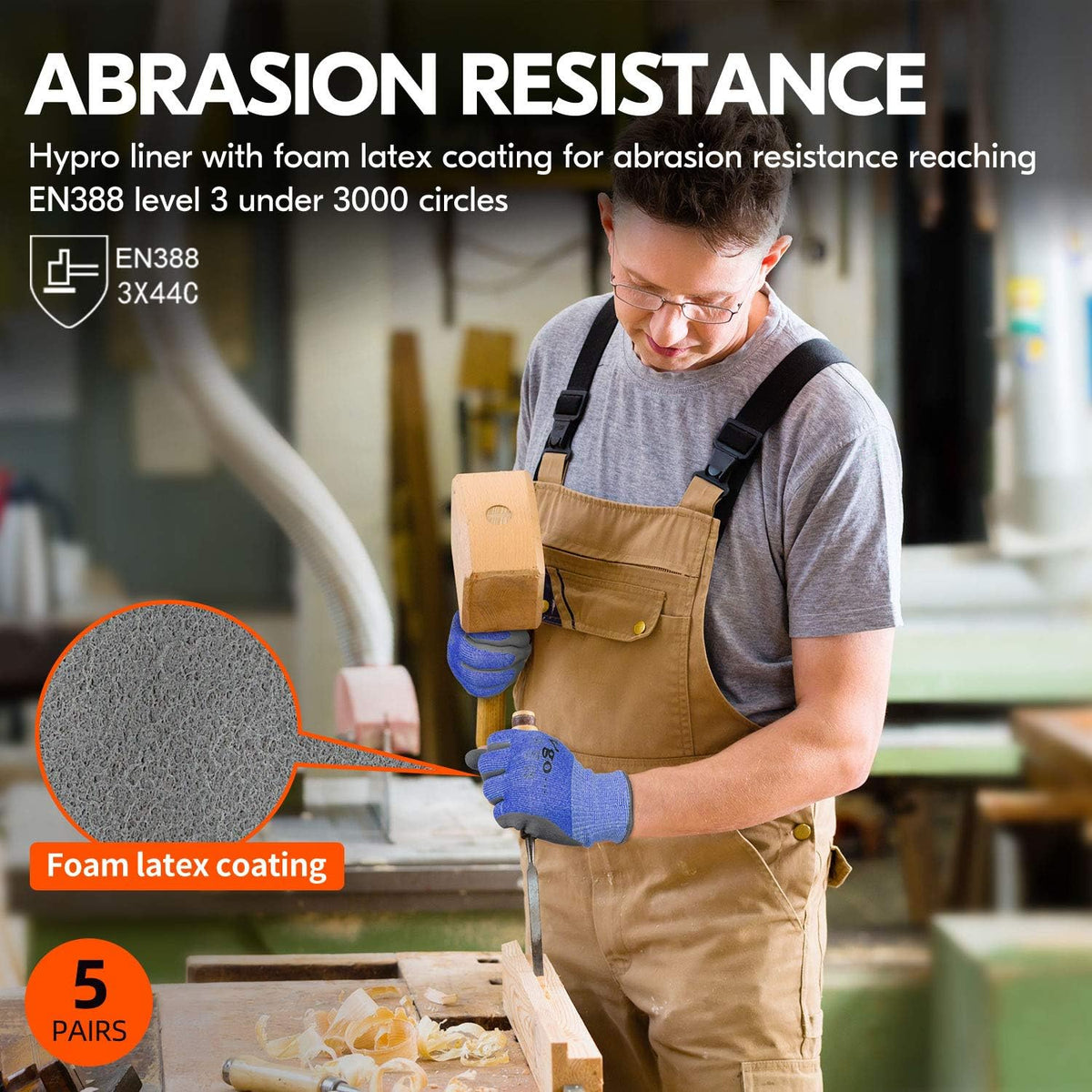 ... Cut Resistant Gloves,Cutproof Work Gloves Men Women,Latex Rubber Coated,EN388 level C, ANSI level A3(RB2148HY,BLUE)