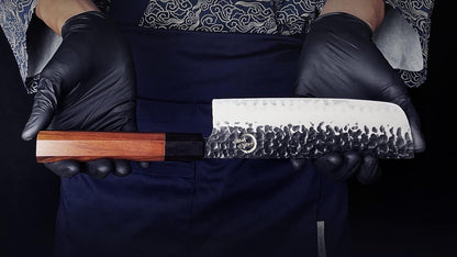 7 Inch Nakiri Chef Knife AUS10 3-layer High Carbon Stainless Steel Vegetable Kitchen Knife, Hand Forged Professional Sharp Multipurpose Nakiri Knife(Rosewood Handle & Gift Box)