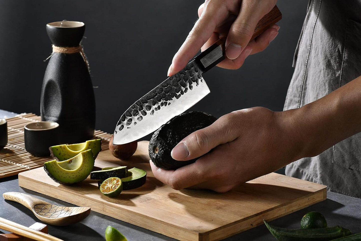 7 Inch Nakiri Chef Knife AUS10 3-layer High Carbon Stainless Steel Vegetable Kitchen Knife, Hand Forged Professional Sharp Multipurpose Nakiri Knife(Rosewood Handle & Gift Box)