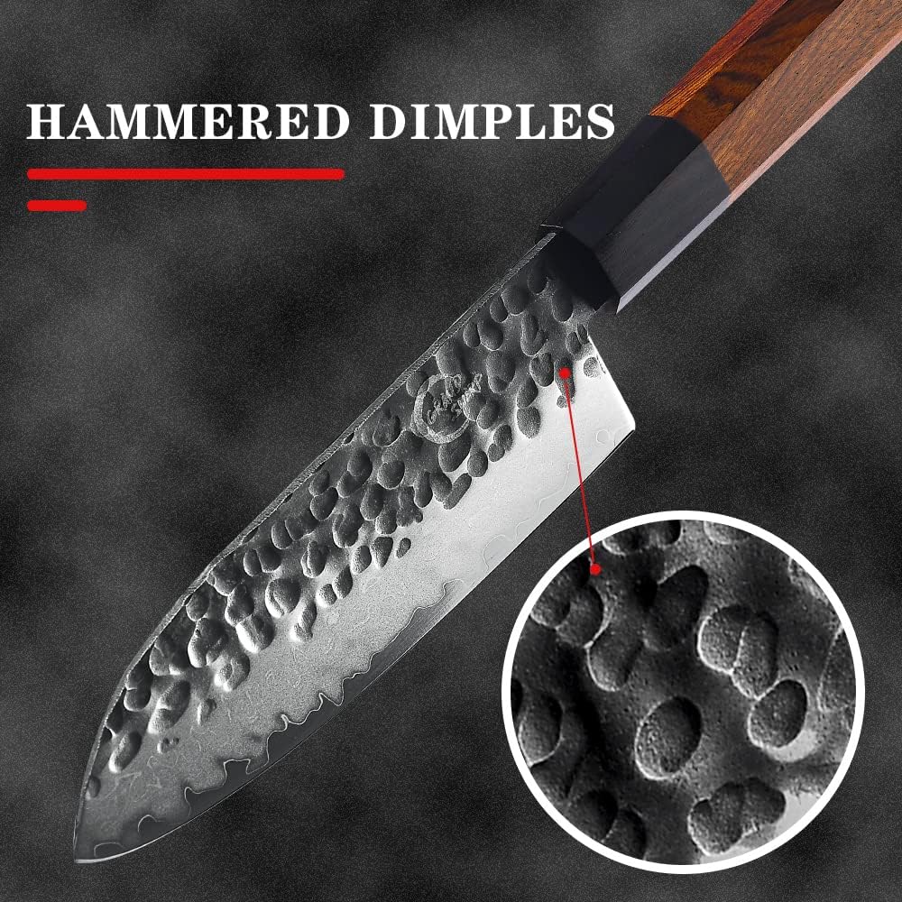7 Inch Nakiri Chef Knife AUS10 3-layer High Carbon Stainless Steel Vegetable Kitchen Knife, Hand Forged Professional Sharp Multipurpose Nakiri Knife(Rosewood Handle & Gift Box)