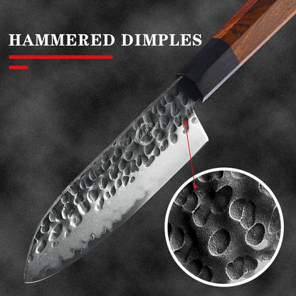7 Inch Nakiri Chef Knife AUS10 3-layer High Carbon Stainless Steel Vegetable Kitchen Knife, Hand Forged Professional Sharp Multipurpose Nakiri Knife(Rosewood Handle & Gift Box)