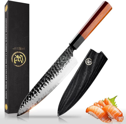 7 Inch Nakiri Chef Knife AUS10 3-layer High Carbon Stainless Steel Vegetable Kitchen Knife, Hand Forged Professional Sharp Multipurpose Nakiri Knife(Rosewood Handle & Gift Box)
