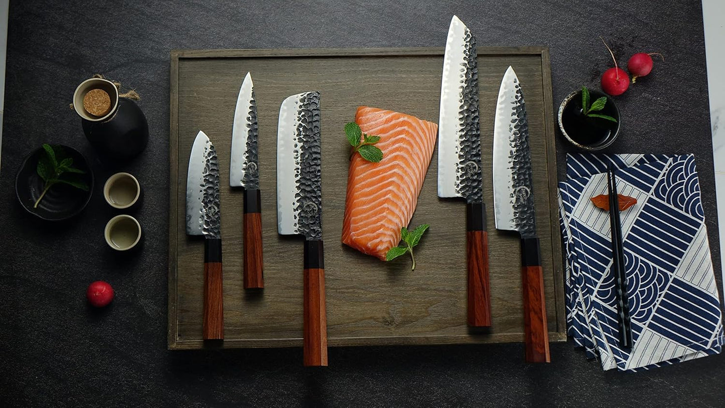 7 Inch Nakiri Chef Knife AUS10 3-layer High Carbon Stainless Steel Vegetable Kitchen Knife, Hand Forged Professional Sharp Multipurpose Nakiri Knife(Rosewood Handle & Gift Box)