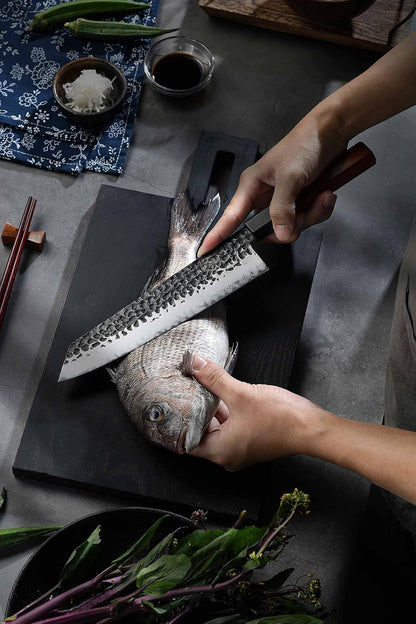 7 Inch Nakiri Chef Knife AUS10 3-layer High Carbon Stainless Steel Vegetable Kitchen Knife, Hand Forged Professional Sharp Multipurpose Nakiri Knife(Rosewood Handle & Gift Box)