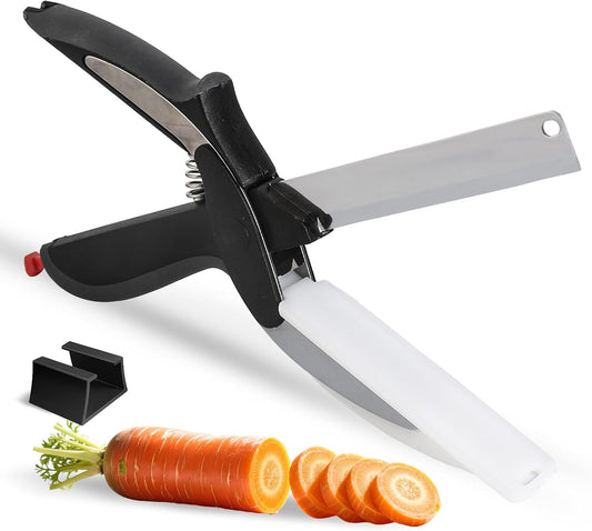 Food Cutting Scissors with Built-in Chopping Board - Premium Stainless Steel Kitchen Shears for Vegetables Fruits Meat Poultry - 2-in-1 Multi-Purpose Dishwasher Safe