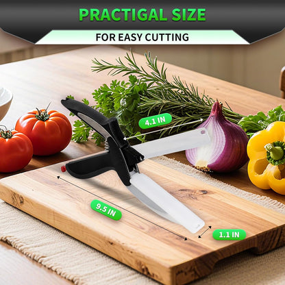 Food Cutting Scissors with Built-in Chopping Board - Premium Stainless Steel Kitchen Shears for Vegetables Fruits Meat Poultry - 2-in-1 Multi-Purpose Dishwasher Safe