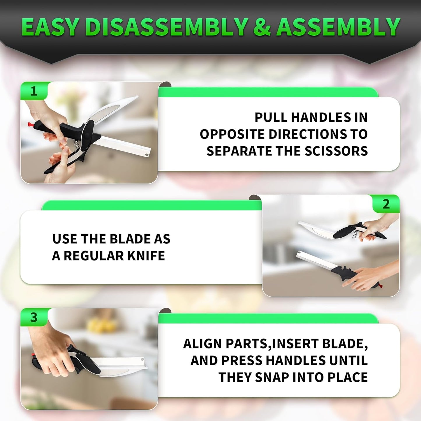 Food Cutting Scissors with Built-in Chopping Board - Premium Stainless Steel Kitchen Shears for Vegetables Fruits Meat Poultry - 2-in-1 Multi-Purpose Dishwasher Safe
