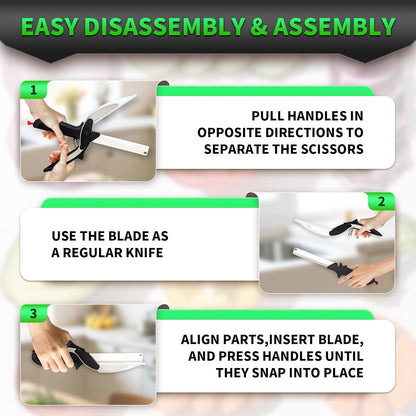 Food Cutting Scissors with Built-in Chopping Board - Premium Stainless Steel Kitchen Shears for Vegetables Fruits Meat Poultry - 2-in-1 Multi-Purpose Dishwasher Safe