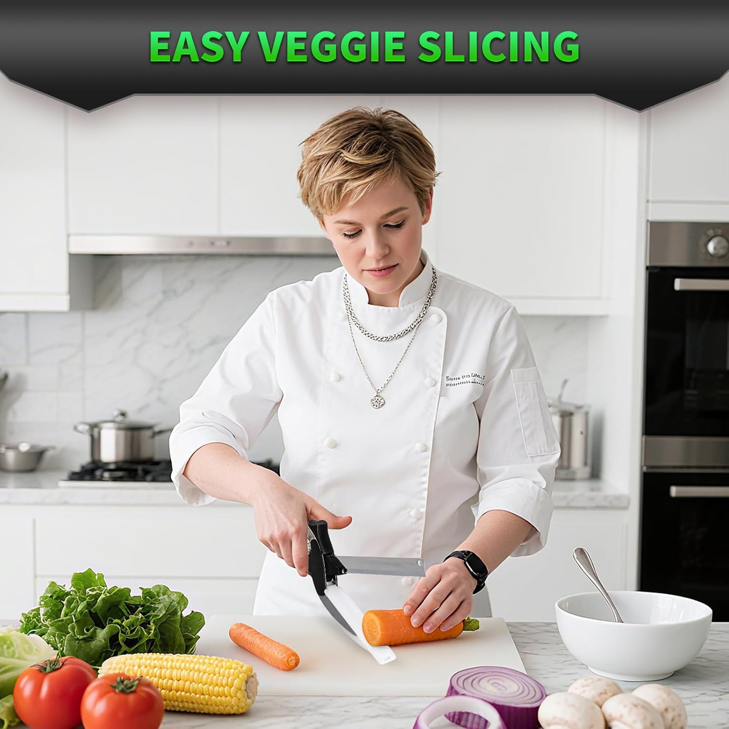 Food Cutting Scissors with Built-in Chopping Board - Premium Stainless Steel Kitchen Shears for Vegetables Fruits Meat Poultry - 2-in-1 Multi-Purpose Dishwasher Safe