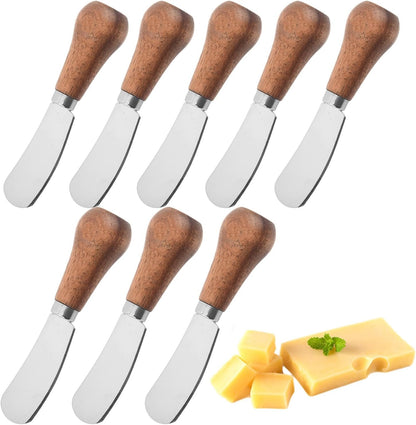 8Pcs Cheese Spreader Knives, Mini Butter Knife Spreader with Wooden Handle, Stainless Steel Cheese Knife Set for Charcuterie Board, Sandwich, Appetizers, Cocktail Spreading Knife (1)