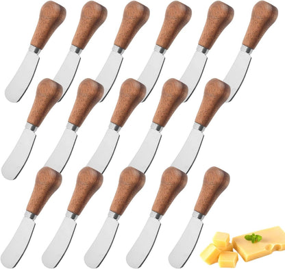 8Pcs Cheese Spreader Knives, Mini Butter Knife Spreader with Wooden Handle, Stainless Steel Cheese Knife Set for Charcuterie Board, Sandwich, Appetizers, Cocktail Spreading Knife (1)