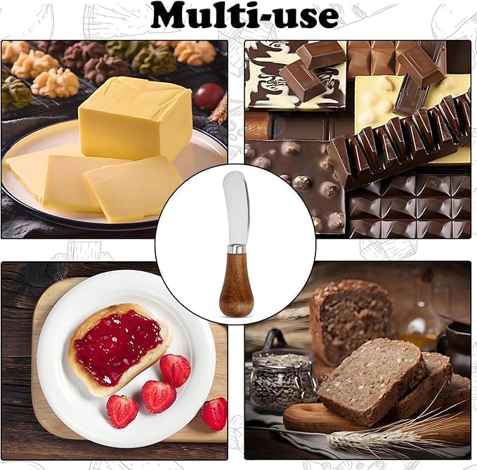 8Pcs Cheese Spreader Knives, Mini Butter Knife Spreader with Wooden Handle, Stainless Steel Cheese Knife Set for Charcuterie Board, Sandwich, Appetizers, Cocktail Spreading Knife (1)