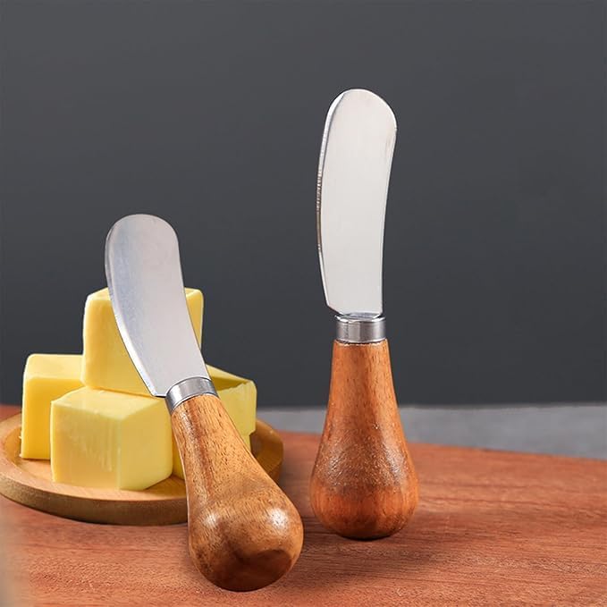 8Pcs Cheese Spreader Knives, Mini Butter Knife Spreader with Wooden Handle, Stainless Steel Cheese Knife Set for Charcuterie Board, Sandwich, Appetizers, Cocktail Spreading Knife (1)