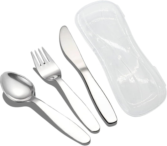 3 Pieces Children Fork Spoon Knife Set with Travel Case for Lunch Box, 18/8 Stainless Steel Kids Silverware Flatware Set Kids Utensil Set for Picnic (Fork Spoon Knife)