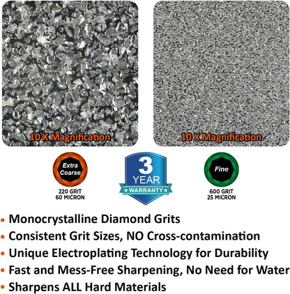216N Dual-Grit Diamond Sharpening Stone – Extra Coarse 220 / Fine 600 Grit Knife & Garden Tool Sharpener for Lawn Mower Blades, Axes, Hatchets, Machetes, Hedge Shears, Gifts for Men