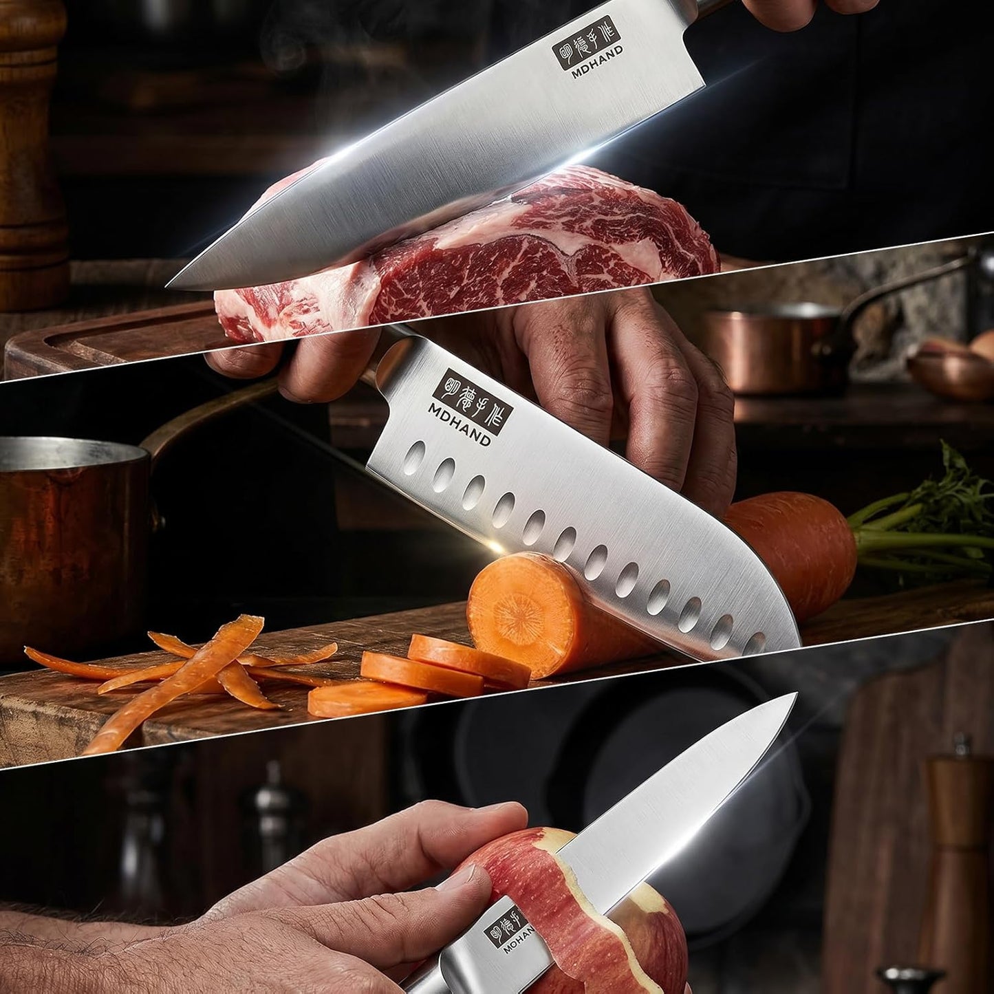 Kitchen Knife Set 3 Pieces, Ultra Sharp Japanese Knife Set Gift Box | High Carbon Stainless Steel Chef Knife Set with Pakkawood Handle, Knives Set for Kitchen & Home Cooking, Dishwasher Safe