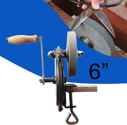 Hand Crank Grinder, 6" Wheel Manual Knife Sharpener, Knife Grinder | Bench Mounted Hand-Cranked Knives Grinding Sharpener, for Kitchen Knives Scissors Garden Tool