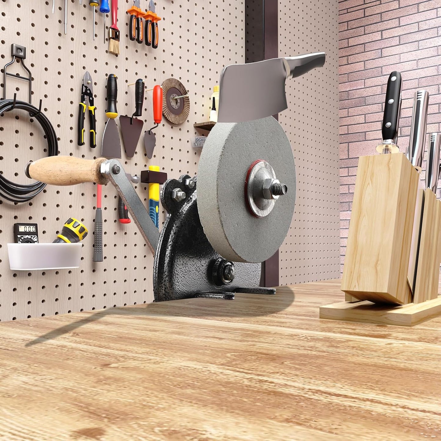 Hand Crank Grinder, 6" Wheel Manual Knife Sharpener, Knife Grinder | Bench Mounted Hand-Cranked Knives Grinding Sharpener, for Kitchen Knives Scissors Garden Tool