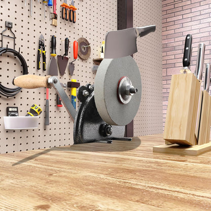 Hand Crank Grinder, 6" Wheel Manual Knife Sharpener, Knife Grinder | Bench Mounted Hand-Cranked Knives Grinding Sharpener, for Kitchen Knives Scissors Garden Tool