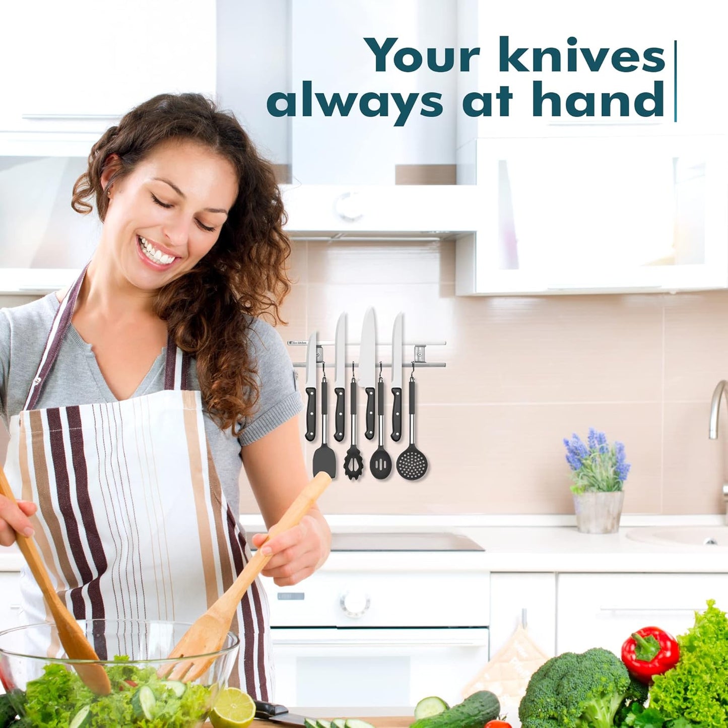 Magnetic Knife Holder for Wall - Stainless Steel Knife Magnetic Strip 12 Inch - Wall Knife Magnet Bar Rack With Hooks