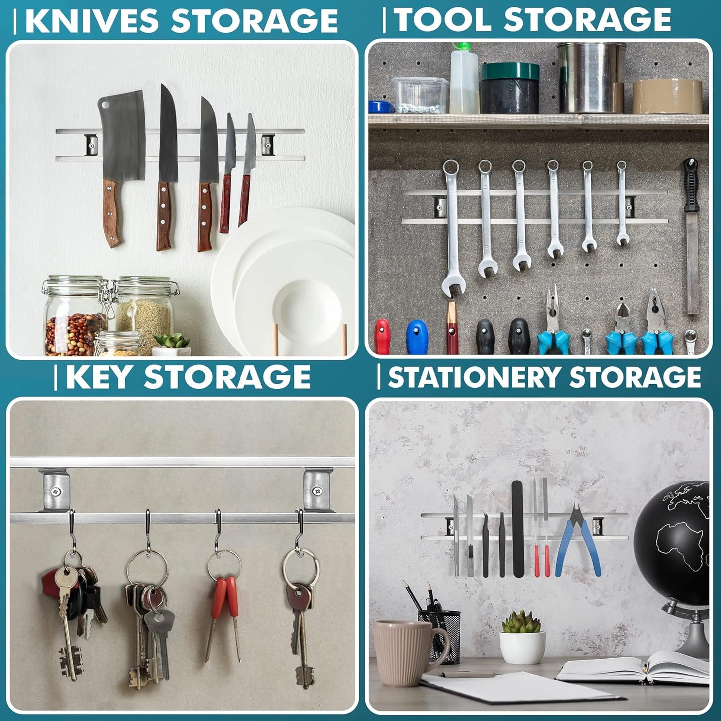 Magnetic Knife Holder for Wall - Stainless Steel Knife Magnetic Strip 12 Inch - Wall Knife Magnet Bar Rack With Hooks
