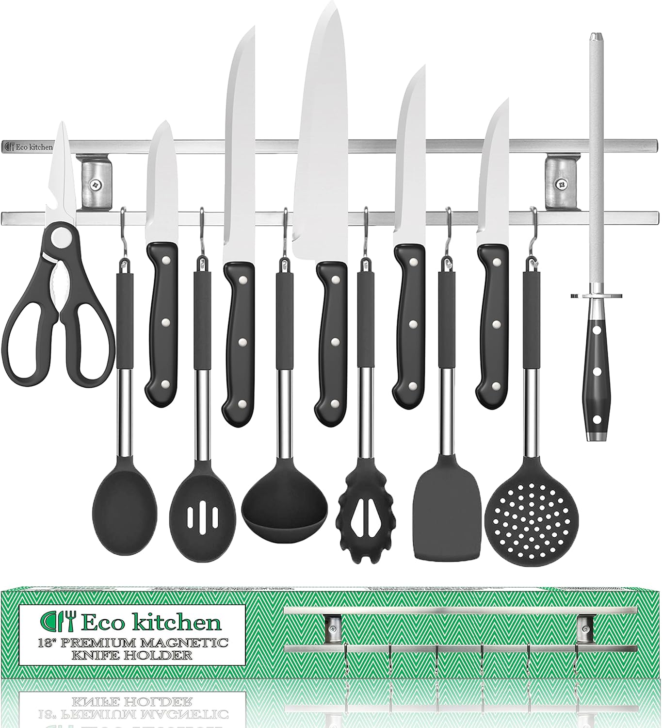 Magnetic Knife Holder for Wall - Stainless Steel Knife Magnetic Strip 12 Inch - Wall Knife Magnet Bar Rack With Hooks