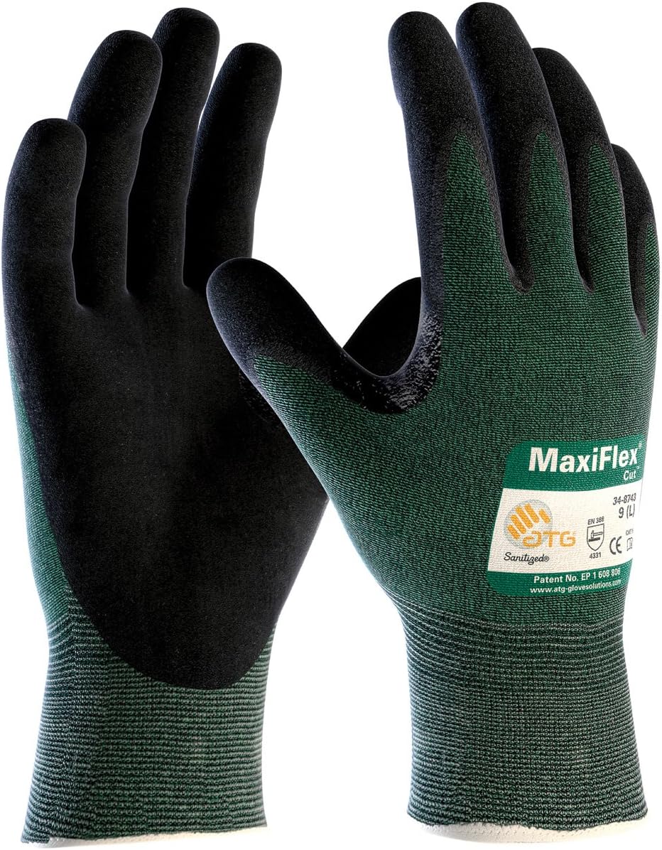 Cut 34-8743 Cut Resistant Nitrile Coated Work Gloves with Green Knit Shell and Premium Nitrile Coated