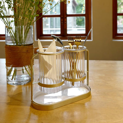 Gold Utensil Holder Silverware Caddy for Party - Cutlery, Spoon, Fork, Flatware Drain Rack Countertop Organizer for Kitchen Restaurant