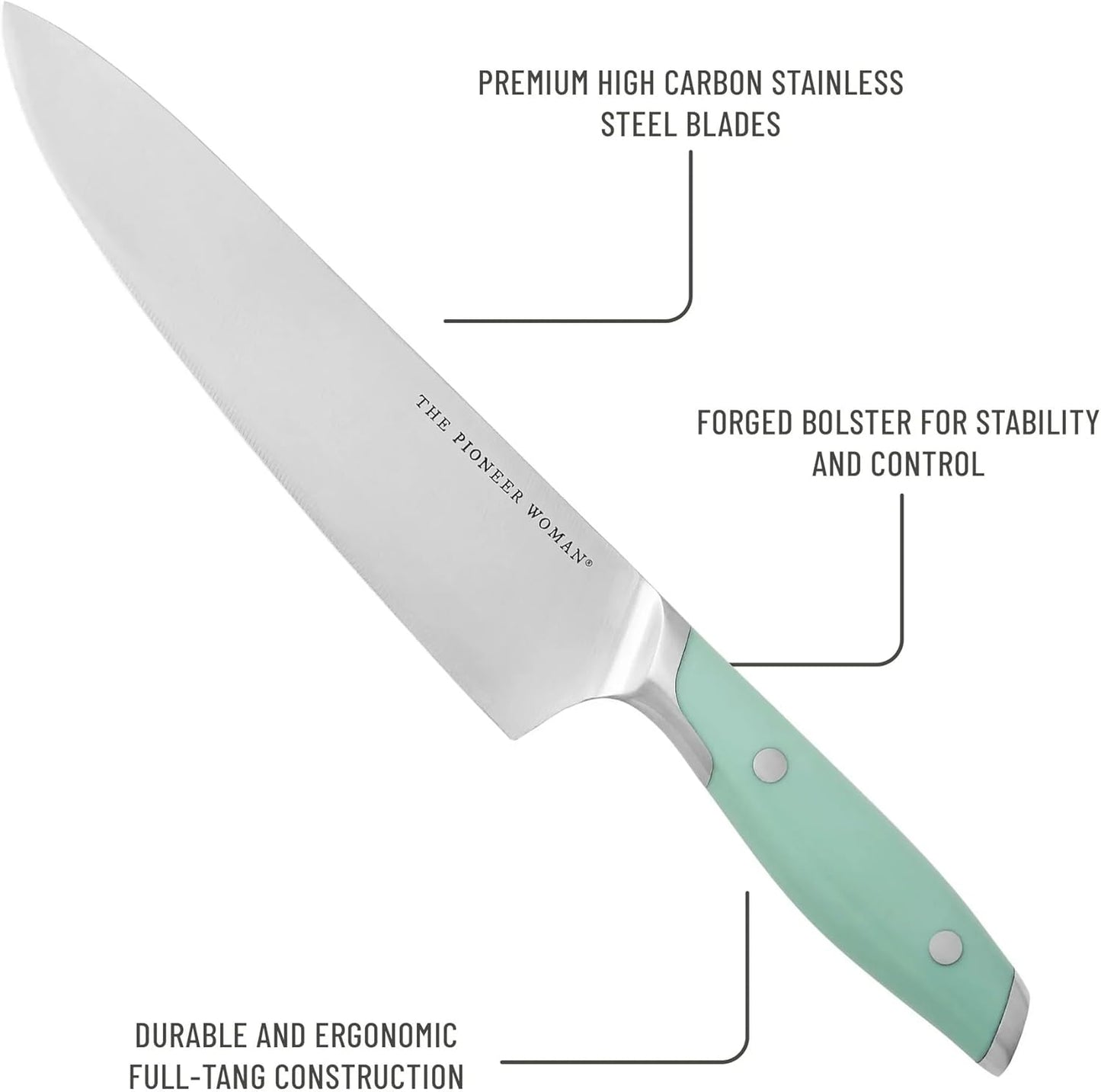 14 Piece Knife Block Set with Stainless Steel Blades, Full Tang Kitchen Knife Set with Wood Storage Block, Chef Knife Bread Knife Utility Steak Knives Kitchen Shears (Green)
