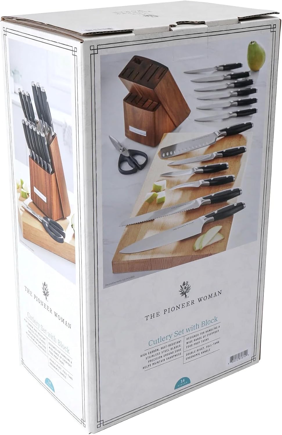 14 Piece Knife Block Set with Stainless Steel Blades, Full Tang Kitchen Knife Set with Wood Storage Block, Chef Knife Bread Knife Utility Steak Knives Kitchen Shears (Green)