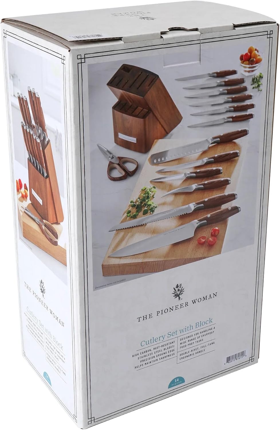14 Piece Knife Block Set with Stainless Steel Blades, Full Tang Kitchen Knife Set with Wood Storage Block, Chef Knife Bread Knife Utility Steak Knives Kitchen Shears (Green)