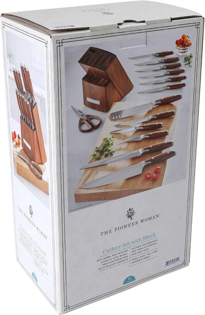 14 Piece Knife Block Set with Stainless Steel Blades, Full Tang Kitchen Knife Set with Wood Storage Block, Chef Knife Bread Knife Utility Steak Knives Kitchen Shears (Green)