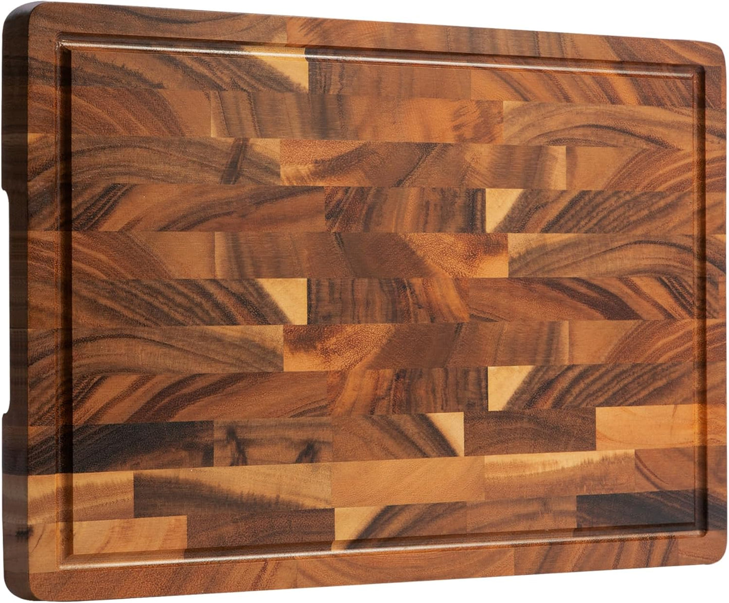 Checkered Cutting Board, Wooden Cutting Boards for Kitchen, Acacia Wood Cutting Board with Handle & Juice Grooves, Small Charcuterie Boards with Gift Box, 14" X 11" X 0.8"