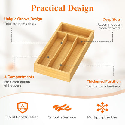 Silverware Drawer Organizer, Expandable Utensil Tray for Kitchen, Flatware and Cutlery Holder, Wood Adjustable Storage for Spoons Forks Knives, 13-22x15/ 33-56x38cm, Natural