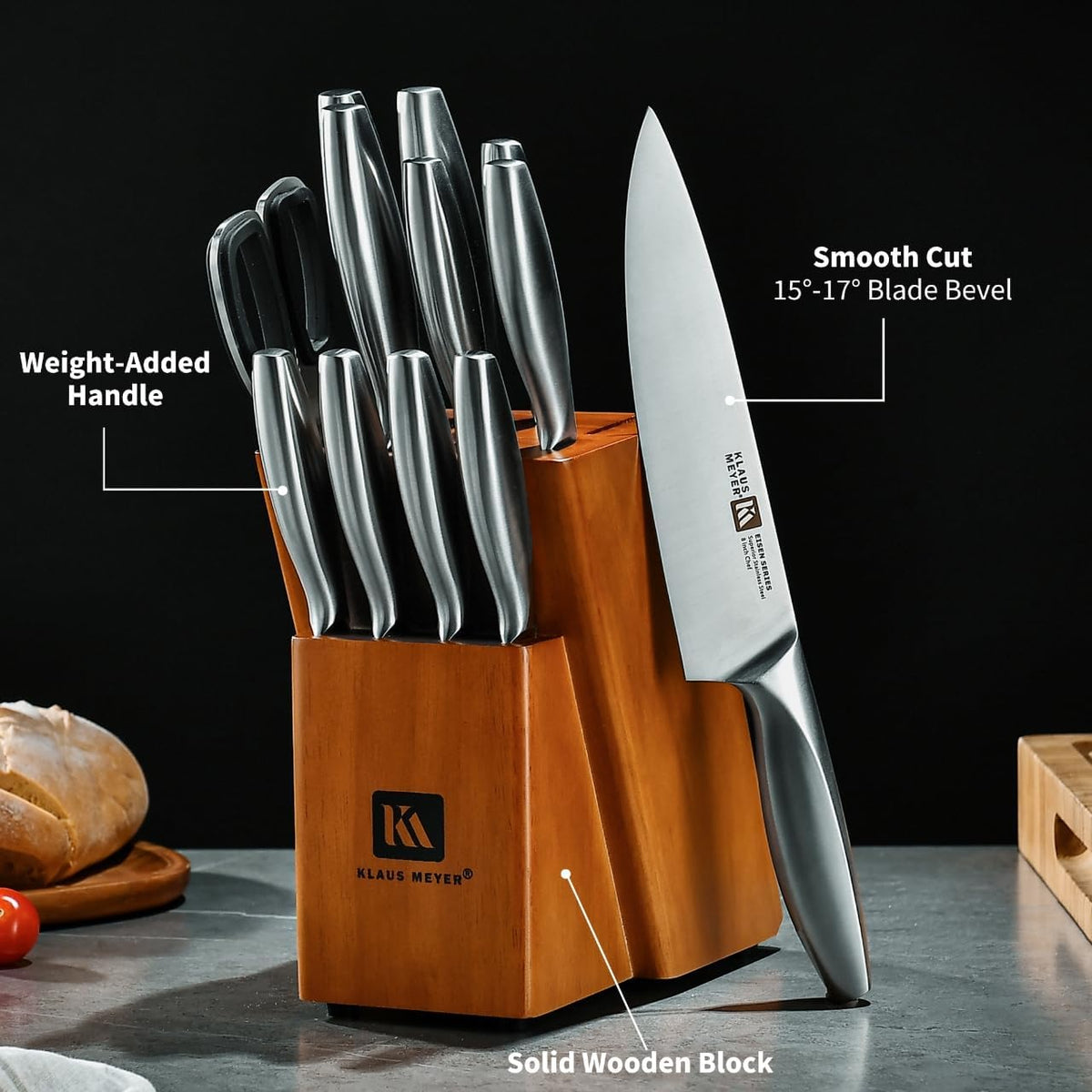 Eisen 13 Piece Stainless Steel Kitchen Knife Set With Block