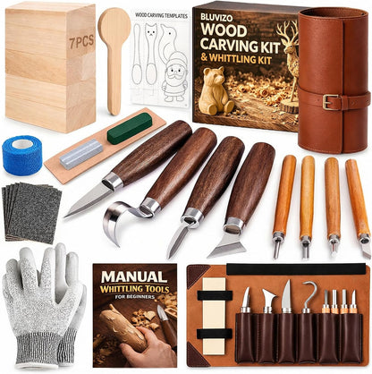 Wood Carving Kit Whittling Kit: Wood Carving Knife Tools with Leather Case