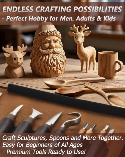 Wood Carving Kit Whittling Kit: Wood Carving Knife Tools with Leather Case