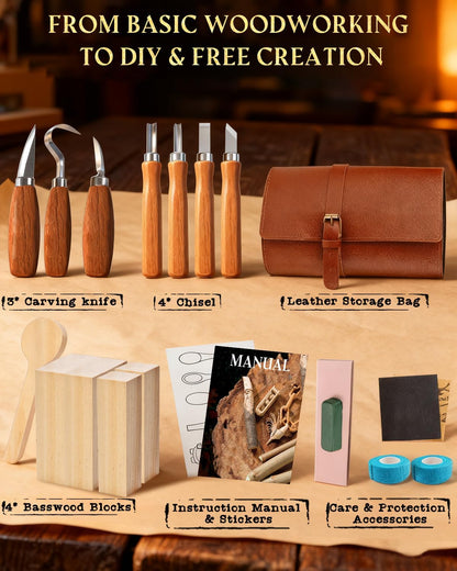 Wood Carving Kit Whittling Kit: Wood Carving Knife Tools with Leather Case