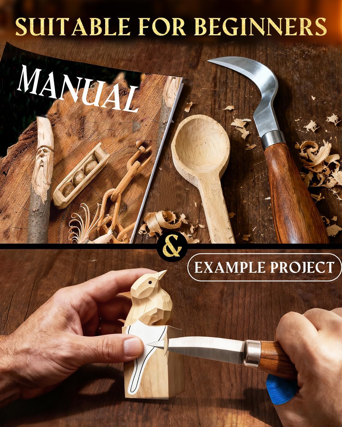 Wood Carving Kit Whittling Kit: Wood Carving Knife Tools with Leather Case